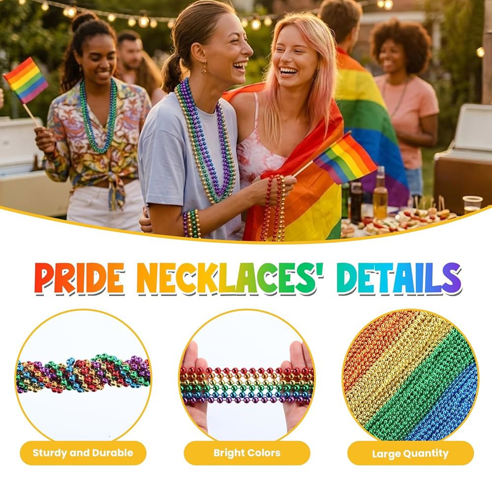 스카우안 300PCS 프라이드 레인보우 비즈 목걸이 벌크, 6가지 색상 33인치 LGBTQ 액세서리, 프라이드의 달 퍼레이드를 위한 게이 레즈비언 파티 선호 의상 장식 - 상세 이미지 3
