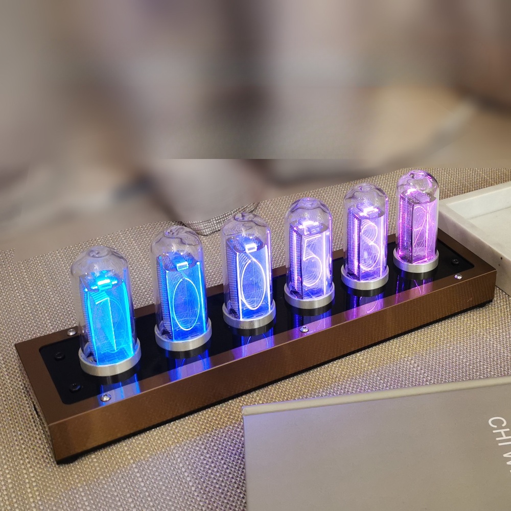 닉시관시계 LED 빈티지 글로우 램프 우드 메탈 IPS 디지털 탁상 무드등 USB 시계 - 상품 이미지