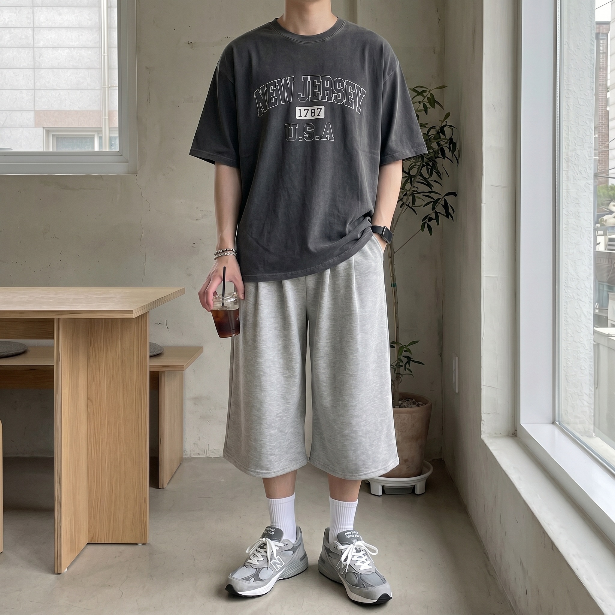 1+1 남자 버뮤다팬츠 쓰리턱 트레이닝 와이드 6부 7부 반바지 이미지 6