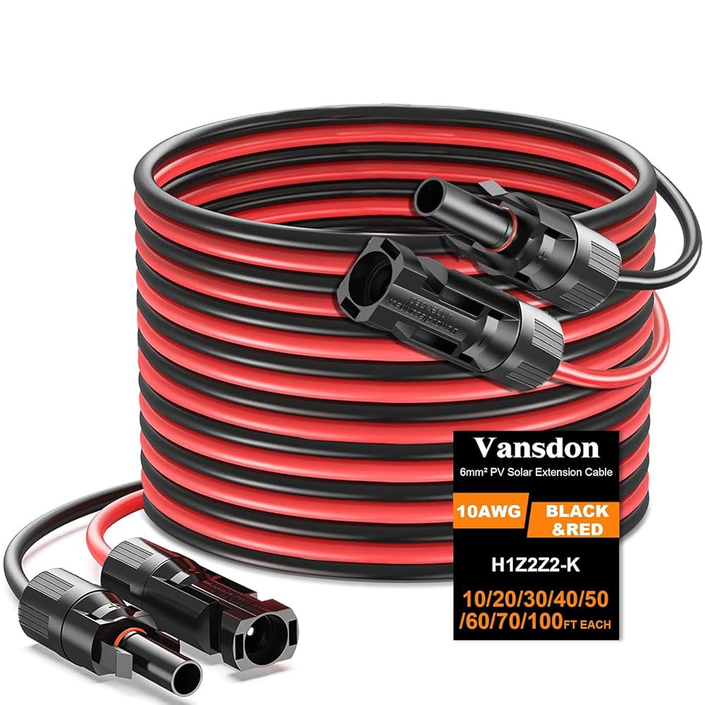 밴던 2x30피트 태양광 패널 연장 케이블 - 10AWG 케이블, RV, 시스템용 암수 방수 커넥터 포함 10 Feet 10awg - 상품 이미지