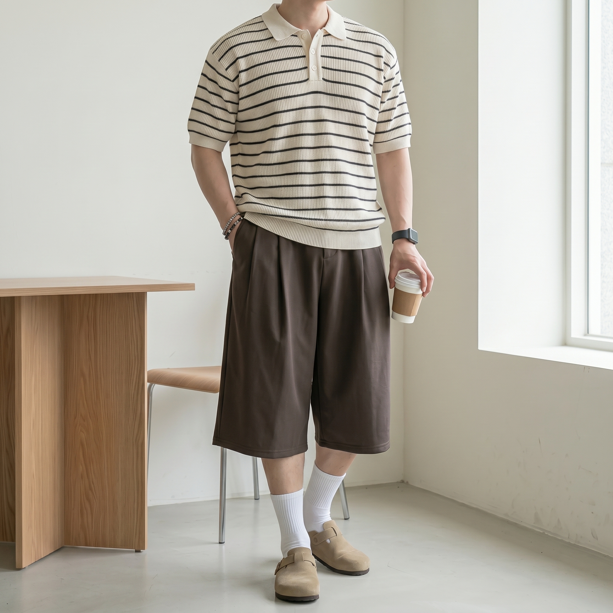1+1 남자 버뮤다팬츠 쓰리턱 트레이닝 와이드 6부 7부 반바지 이미지 7