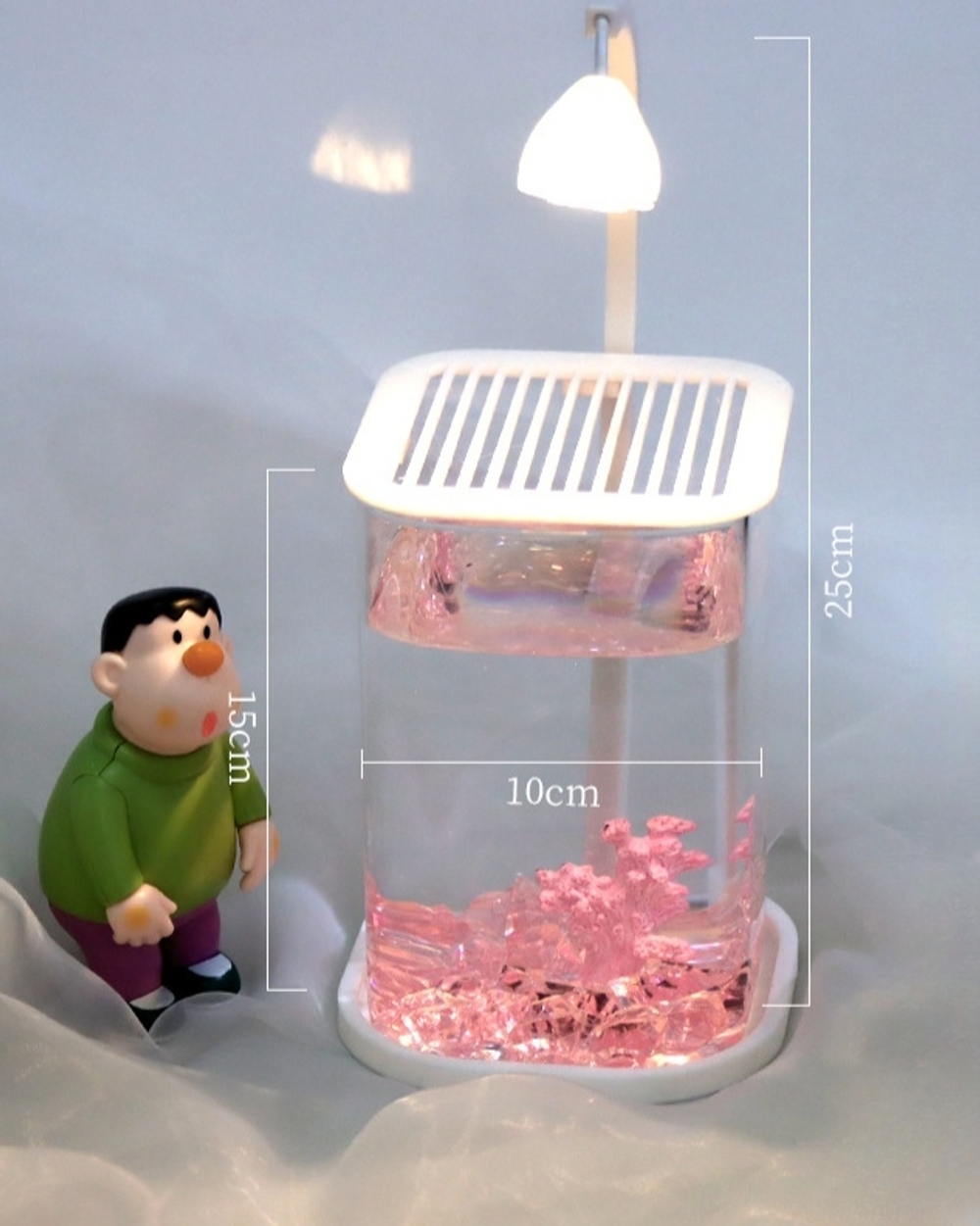 투명 베타 어항 책상 미니수조 LED 조명 데스크 장식 야간 인테리어 기본 원형 - 상세 이미지 3