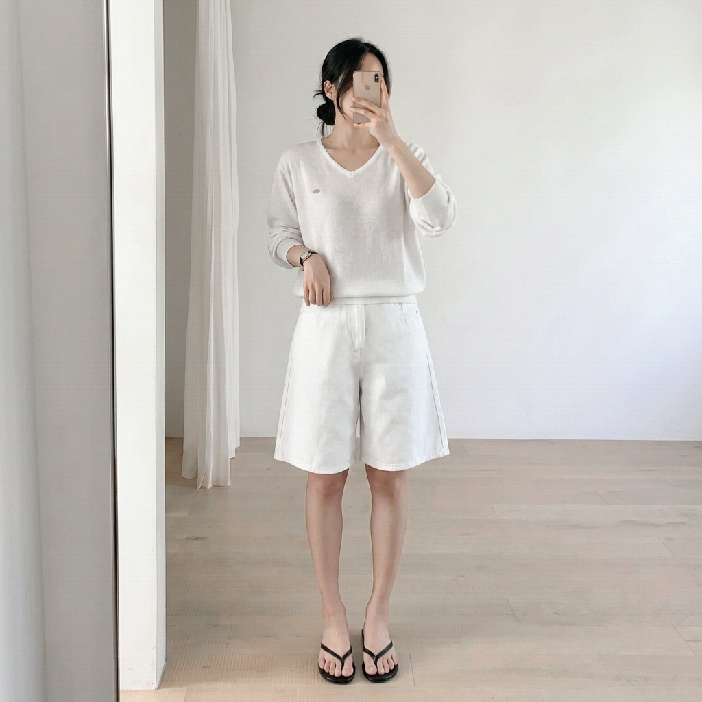 흰색반바지 여성버뮤다팬츠 여자버뮤다팬츠 흰바지 - 상세 이미지 4