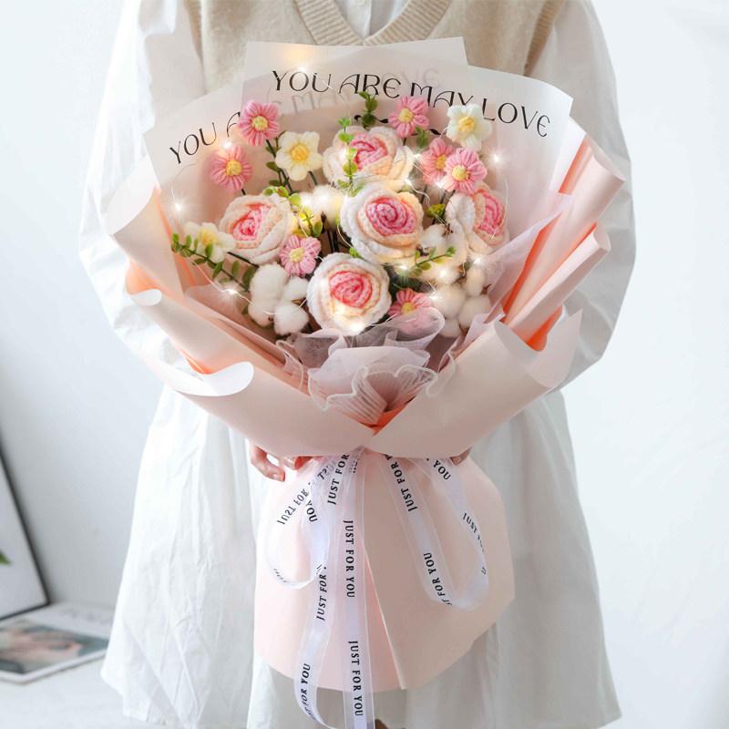 손뜨개 꽃다발 인테리어 스승의날 선물 로즈 코바늘 부케 한송이 카네이션뜨기 만들기 - 상품 이미지