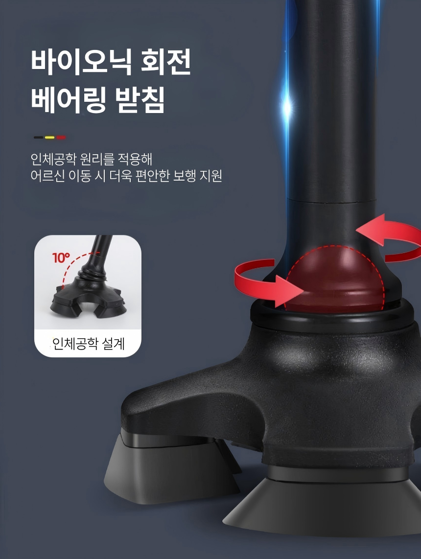 LED 충전식 노인 지팡이 3단 변형 네발 미끄럼방지 높이조절 보행보조 지팡이 - 상세 이미지 3