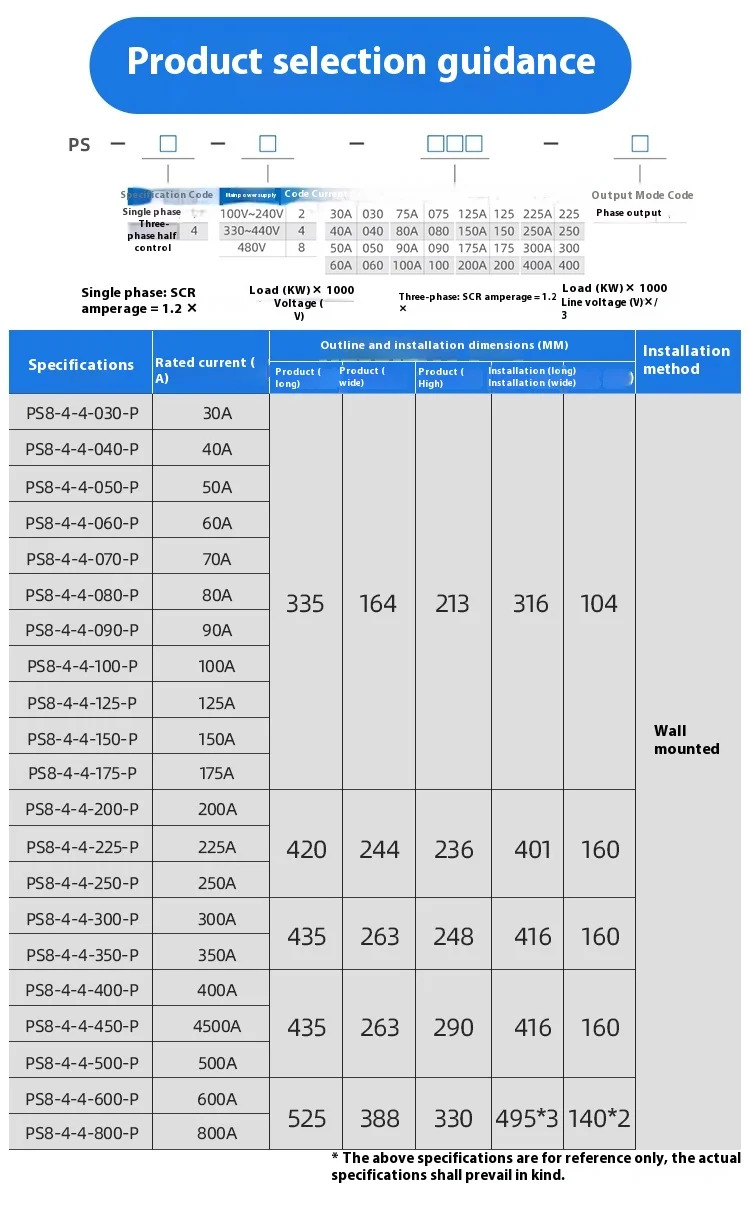 3상 전력 조정기 scr 사이리스터 485 통신 고전력 60-800A 전압 가열