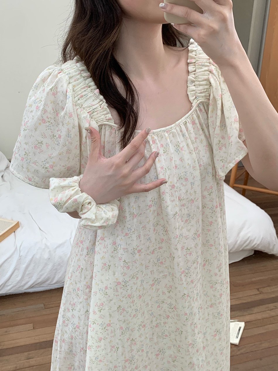 퍼프소매 빅사이즈 반팔 원피스잠옷 시어서커 임산부 자주입는 잠옷 홈웨어 파자마 여름 - 상세 이미지 4