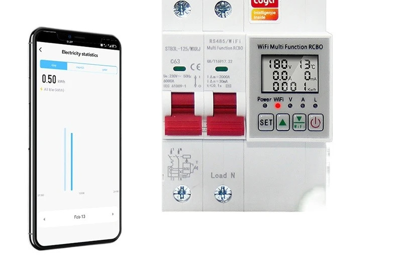 WiFi 스마트 회로차단기 계량 누출 에어 스위치 LCD 디스플레이 미터 휴대 전화 제어 메게이트