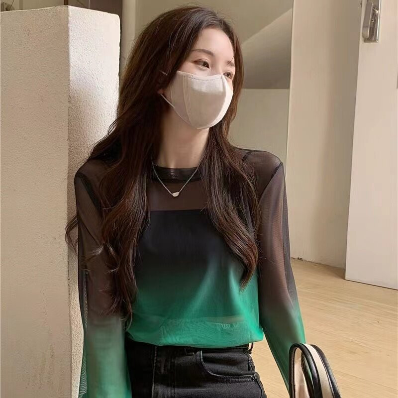 긴팔 댄스상의 방송 라인 댄스복 줌바 스포츠 시스루 사교 - 상세 이미지 2