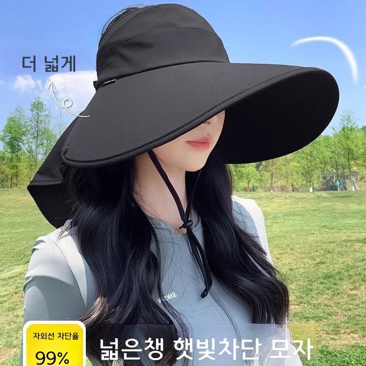 여성 여름 챙 넓은 햇빛 차단 모자 자외선 검정색 조절 가능 - 상세 이미지 2