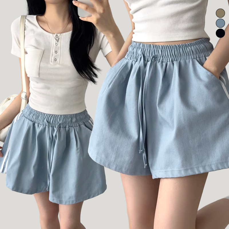 여성 여름바지 라인 데님 숏팬츠 - 상품 이미지