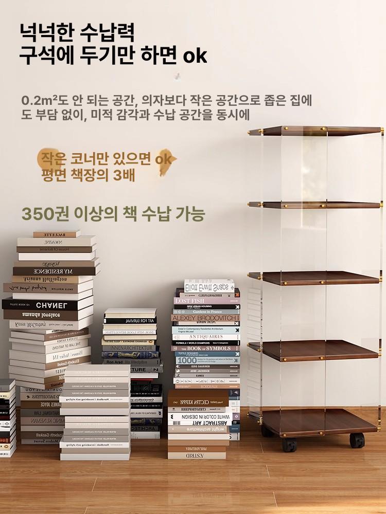 아크릴 회전 책장 선반 책꽂이 틈새 철제 수납 이동식 물결무늬 36x36 3단 내추럴 우드 이미지 6