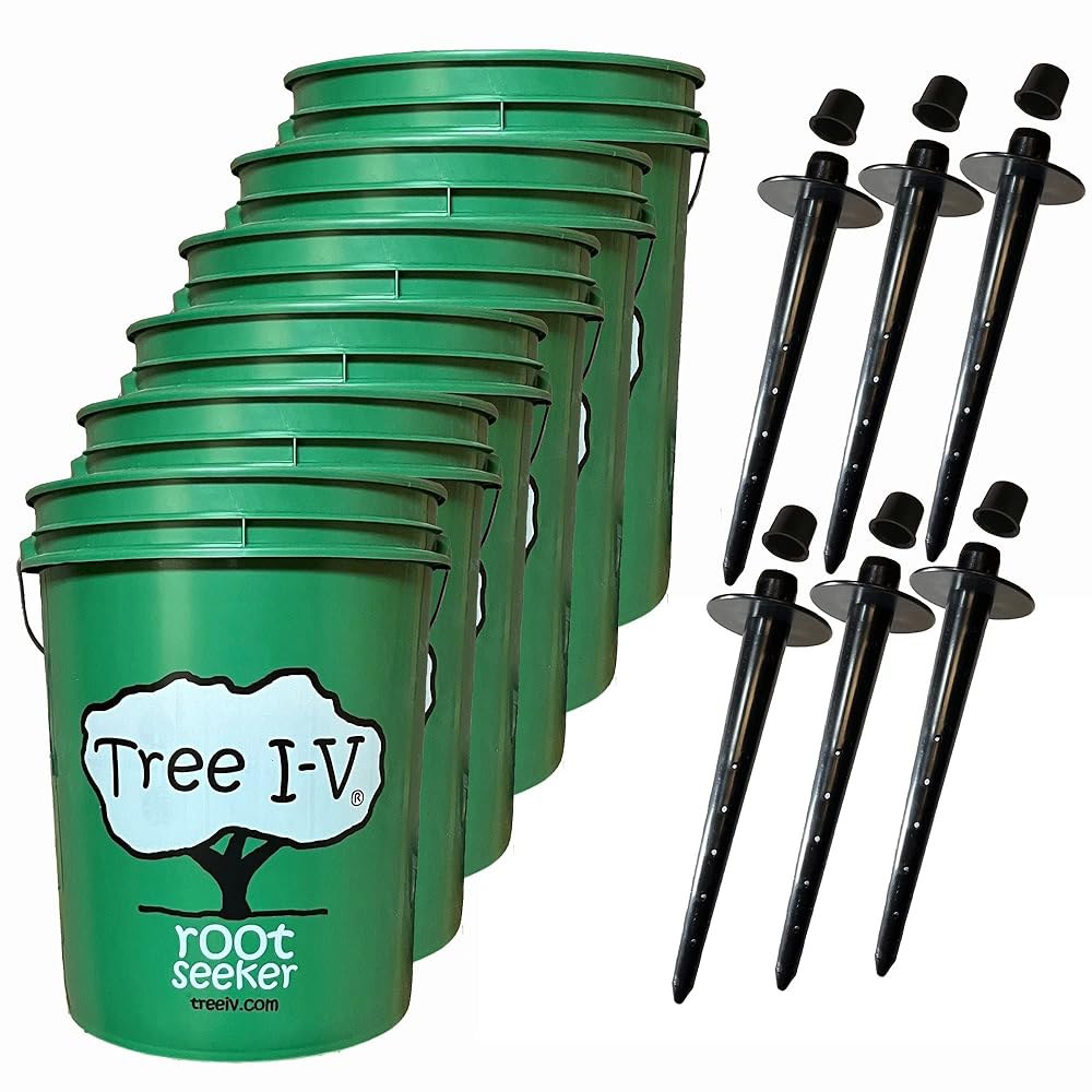 Tree I-V 6-Pk 오리지널 베이스 루트 피더 급수 시스템 - 손으로 채우지 않는 내구성 있는 자급식 5갈 저수지 6분 만에 나무 6그루 물주기 주간 - 상품 이미지