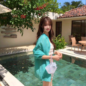 [자체제작] (MADE살안타템색감포인트♥) 링클 텐셀 루즈핏 시스루 컬러... 착용 후기 | 사이즈/핏 총정리 - 상품 이미지 1