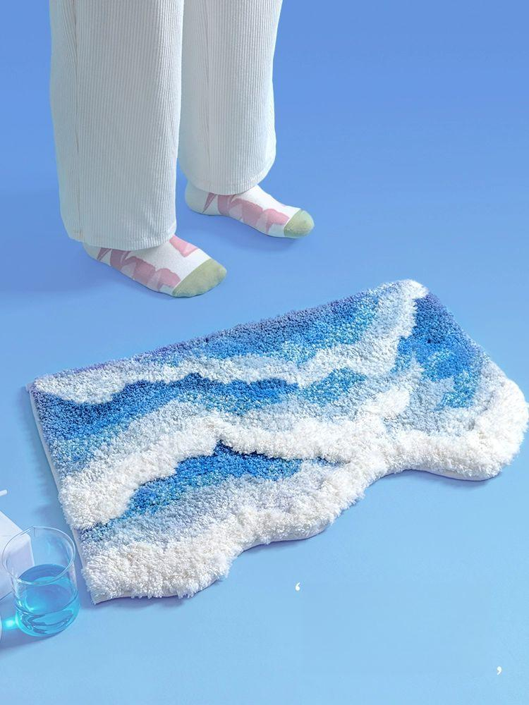 바다 카펫 미니러그 카페트 모티브 물결 비정형 미끄럼 파도발매트 웨이브패턴 물흡수 - 상품 이미지