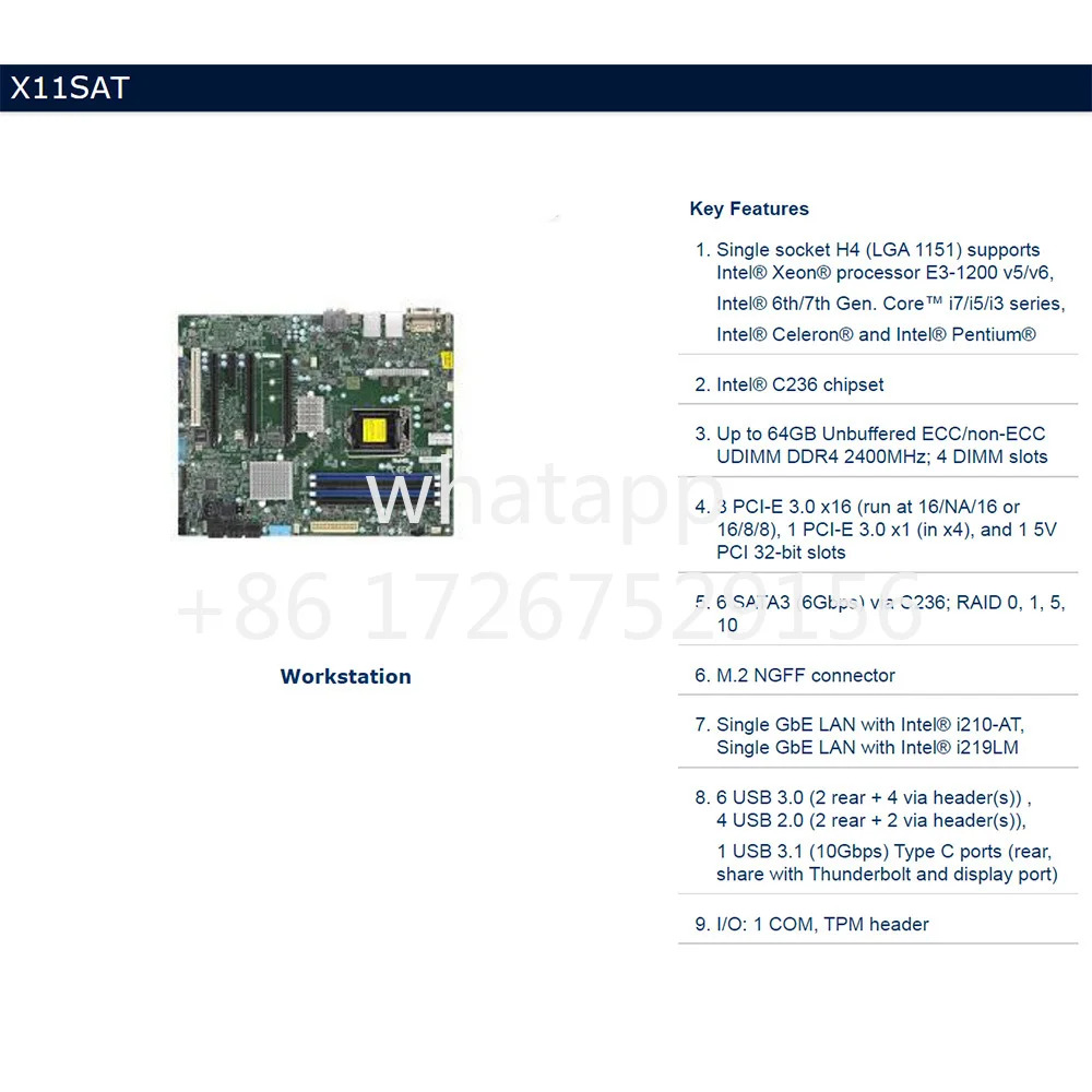 Supermicro 워크스테이션 마더보드X11SAT intel호환 C236 LGA-1151 DDR4 E3-1200 v6/v5 6/대 코어 i3/i5/i7 시리즈