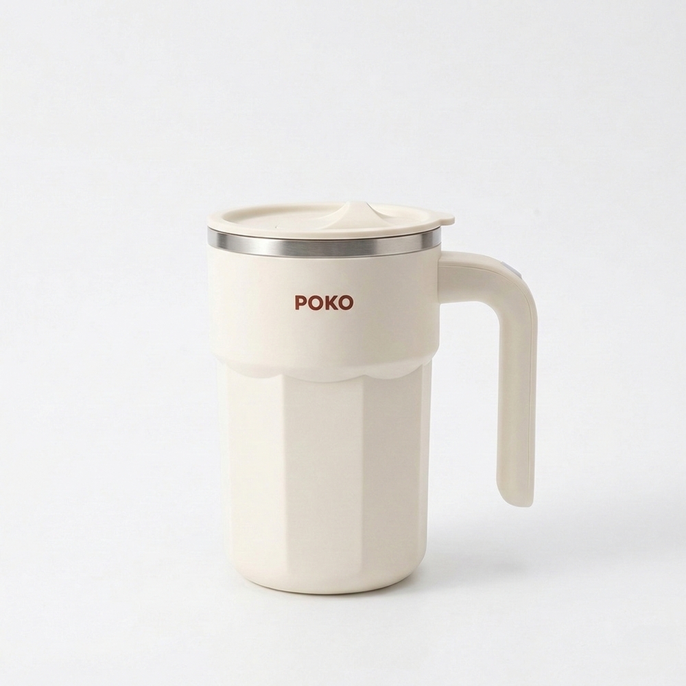 POKO 전동 머그컵 손잡이 스텐 텀블러 자동회전 쉐이커 충전식 믹싱컵 400ml - 상품 이미지