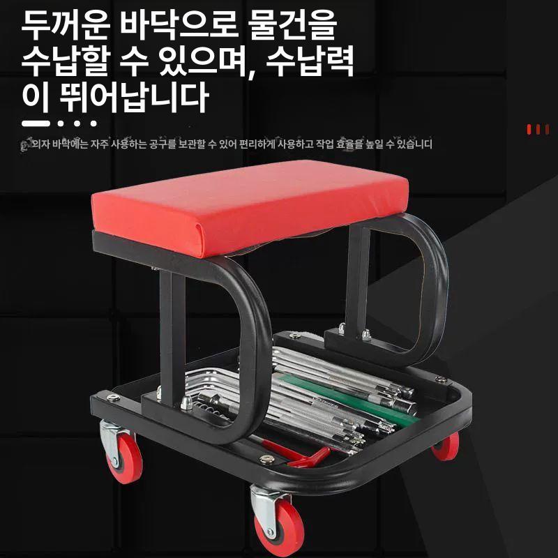바퀴의자 벤치 등받이 바퀴달린의자 휠 작업의자 좌식의자 작업용 체어 바퀴스툴 쿠션 - 상세 이미지 4