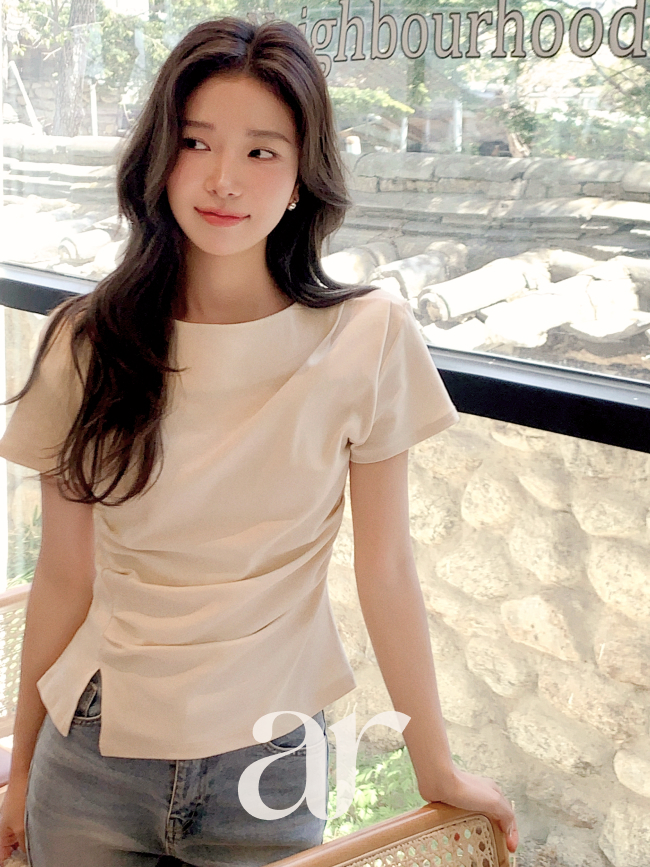 (국내제작) 보트넥 라인 턱 셔링 반팔 티셔츠 ts5003 이미지 2