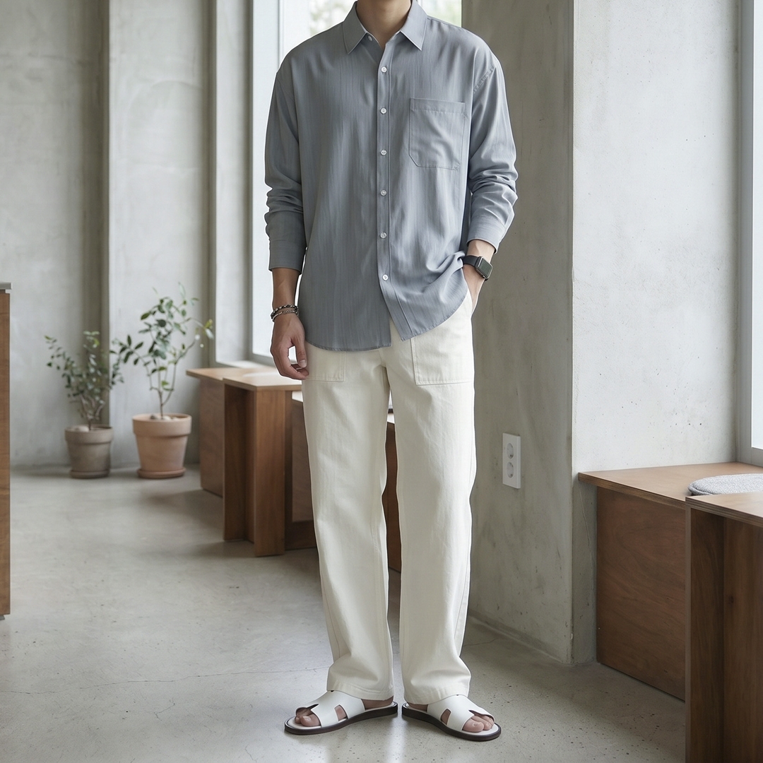 남자 린넨 팬츠 퍼티그 히든 밴딩 스판 밴딩 슬랙스 4color 이미지 6