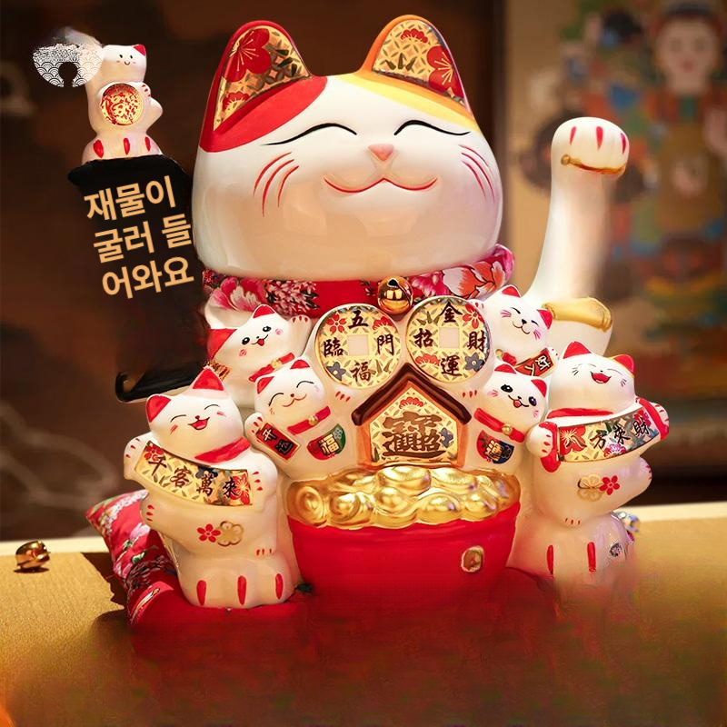 인사하는 복고양이 황금 개업선물 장식품 일본 풍수 금전운 소품 재물운 피규어 - 상품 이미지