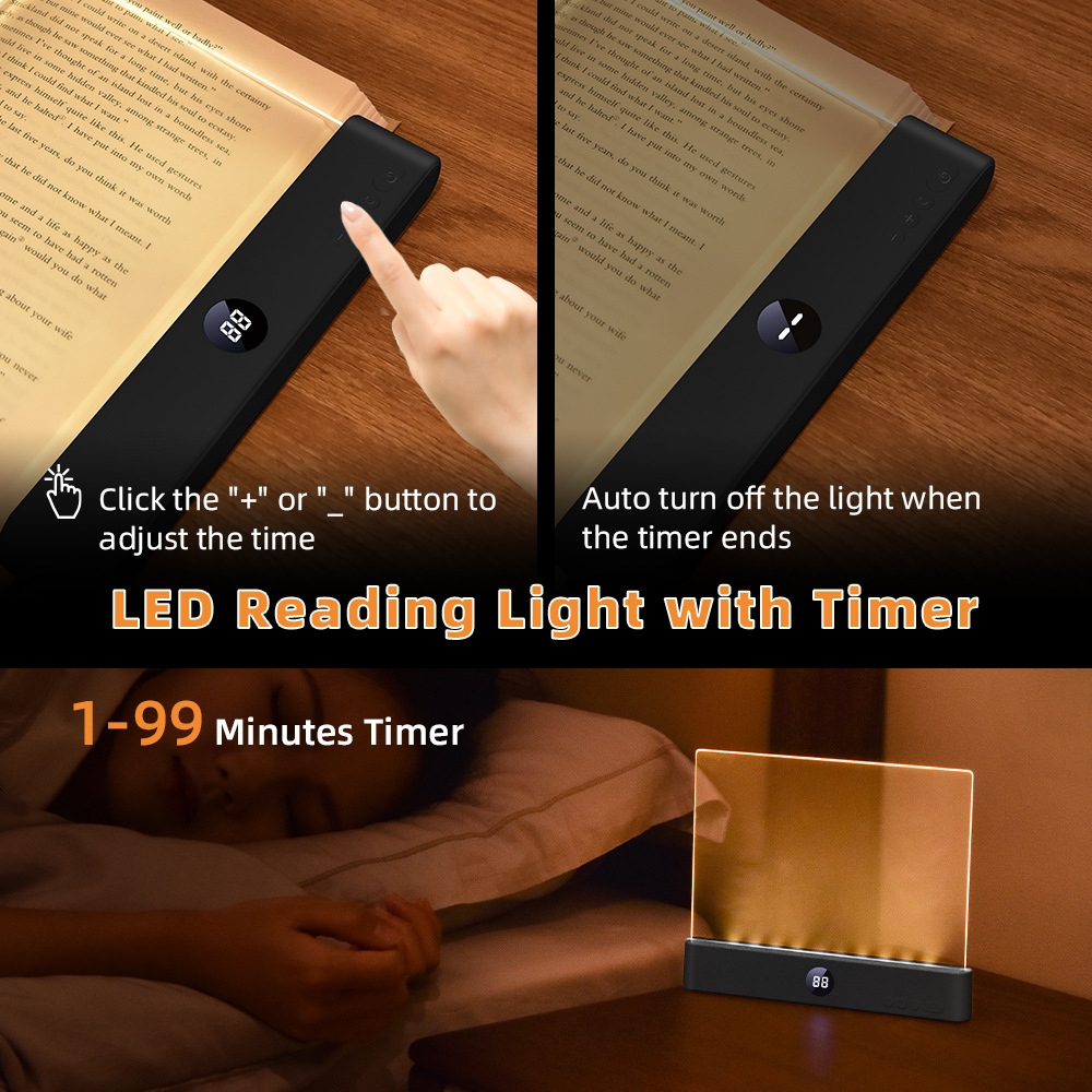 휴대용 LED 독서등 북라이트 책등 무드등 USB 충전식 포트 포함 화이트 3색 조명 밝기조절 - 상세 이미지 4