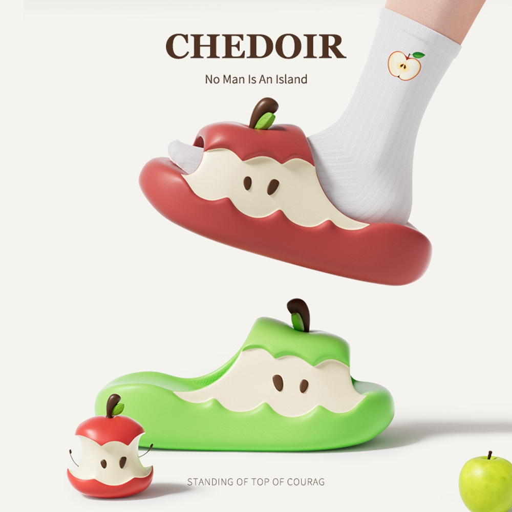 애플 슬리퍼 실내화 논슬립 미끄럼 방지 귀여운 커플신발 빨간색 36-37 - 상품 이미지