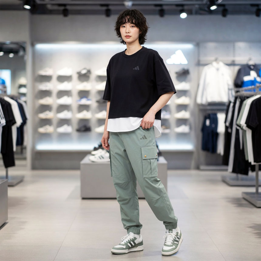 아디다스 여성 레이어드 삼선 루즈핏 순면 반팔 티셔츠 KA1018 이미지 7