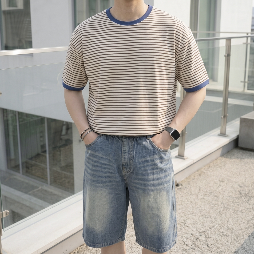 남자링거티 스트라이프 반팔 티셔츠 3color - 상세 이미지 4
