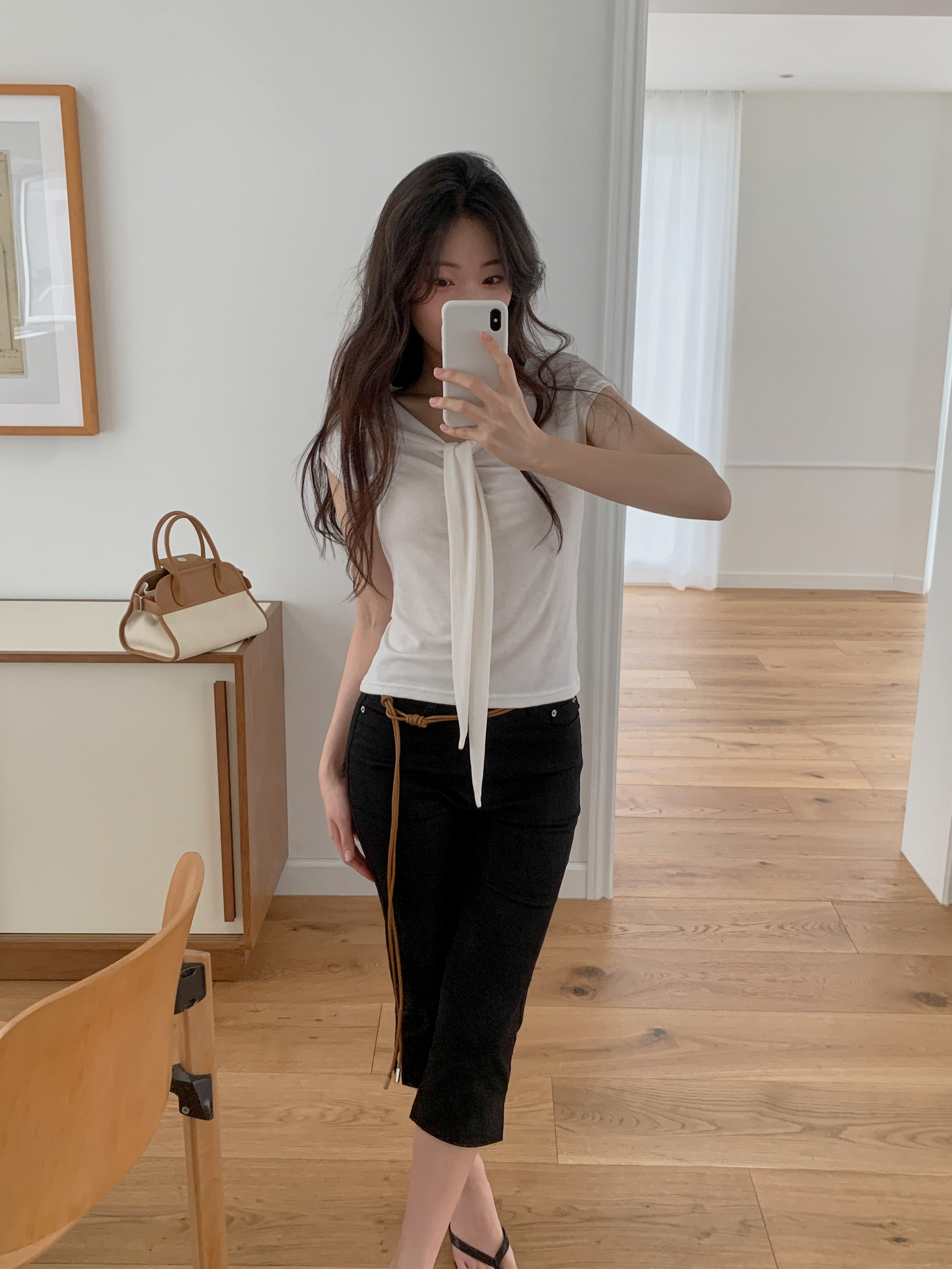 오버무드 여름 신상 슬림핏 밴딩 7부 슬랙스 여성 스판 세미부츠컷 크롭 팬츠 - 상세 이미지 3