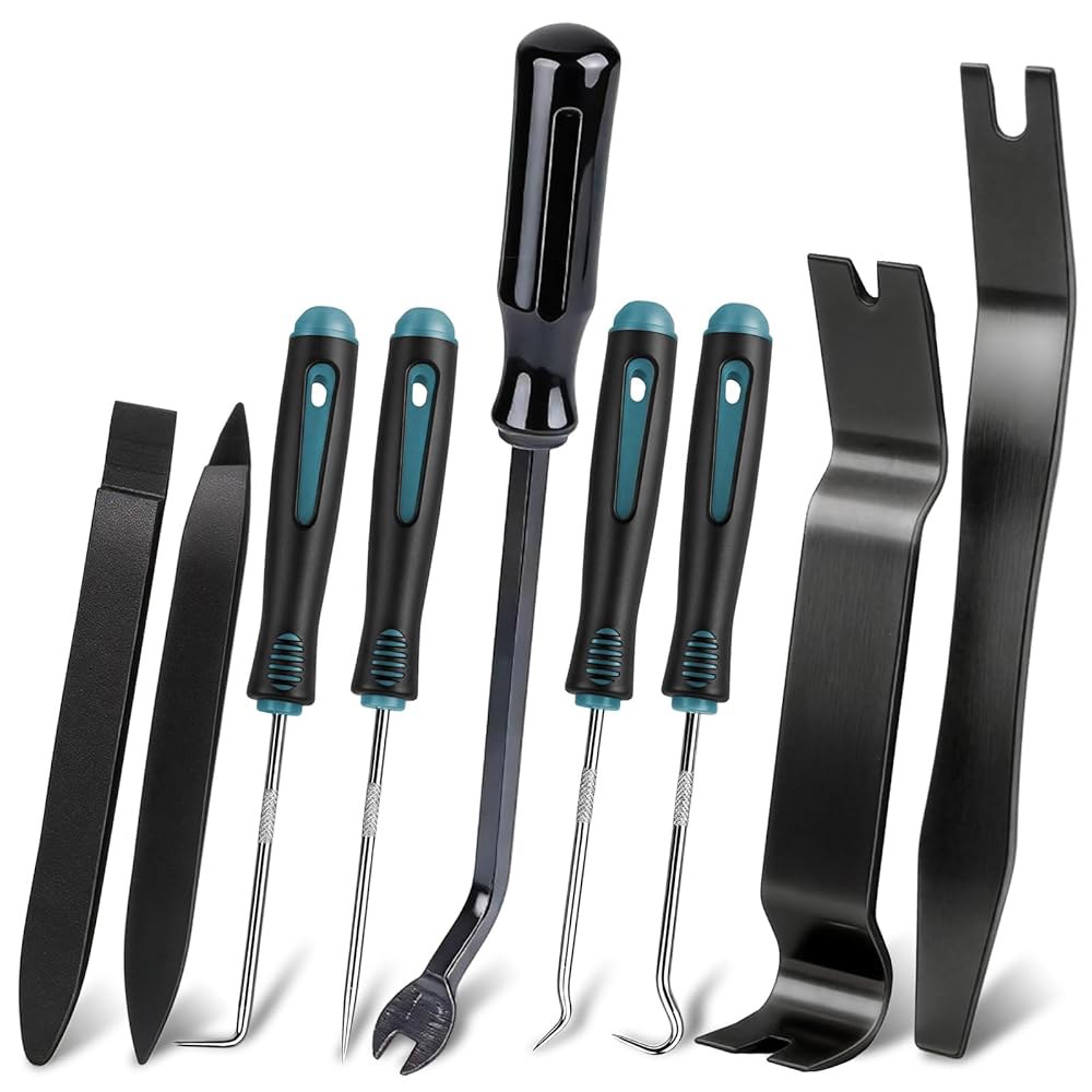 Aleric 9Pcs 자동 트림 제거 도구 키트 - 도어 패널 대시보드 클립 제거기, 패스너 정밀 후크 및 픽 세트를 위한 플라스틱 프라이 - 상품 이미지