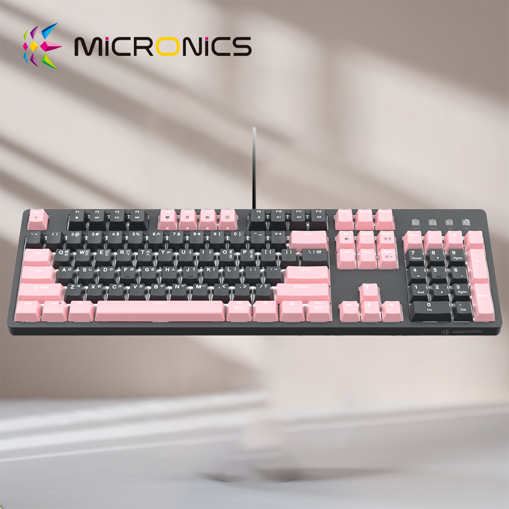 마이크로닉스 WIZMAX W101P V2 4세대 완전방수 PBT 키보드 애쉬핑크, 무접점(광축) - 상품 이미지