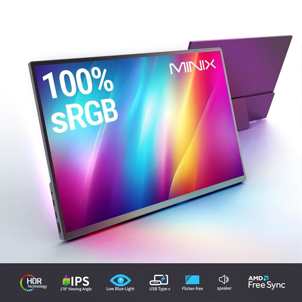 미니스 휴대용 모니터 16인치 FHD 1200P IPS 터치스크린 USB-C, HDMI 스테레오 케어, 플리커 프리, 블루 라이트 필터 With Touch - 상세 이미지 2