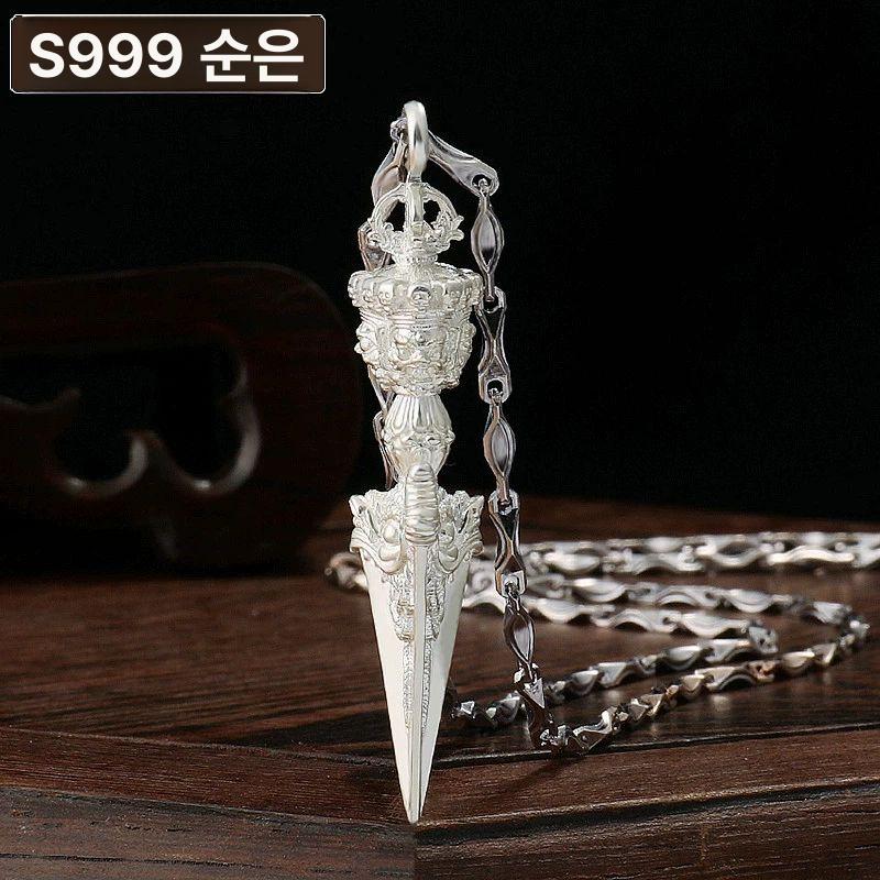 티베트 금강저 불교 펜던트 목걸이 순은 패션 체인 네ecklace 남녀 공용 주얼리 액세서리 - 상세 이미지 5