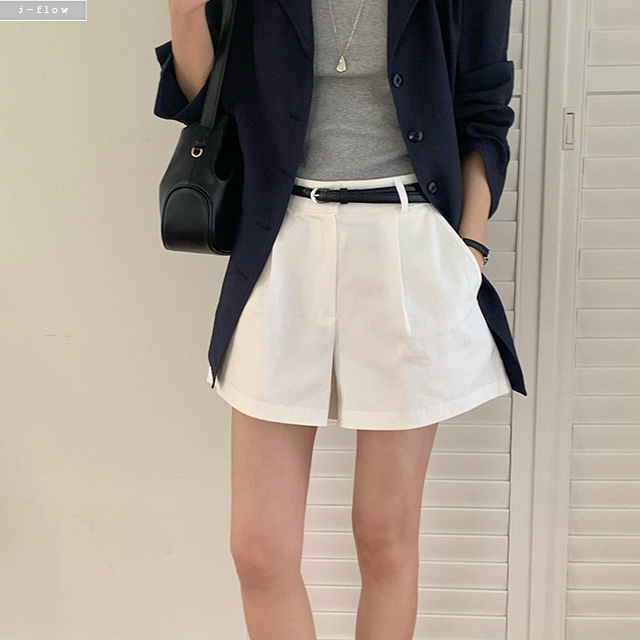 테븐 핀턱 A라인 탄탄 코튼 반바지 2col S,M 봄 여름 4부 플레어 숏팬츠 제이플로우 - 상품 이미지