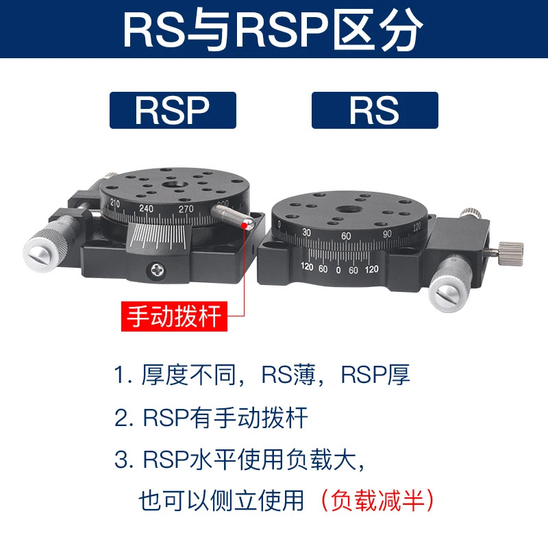 R축 슬라이드 테이블은 수동 미세 조정 변위 을 360도 회전하여 각도 다이얼 RS40/60/90/125를