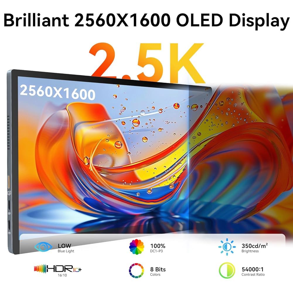 쇼스크린 10.5인치 OLED 2.5K 휴대용 터치 모니터, 100 DCI-P3, Windows Android Switch용 - 상세 이미지 3