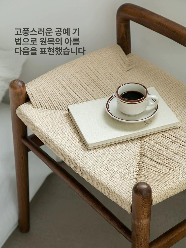 라탄 스툴 북유럽 원목색 좌석 벤치 심플 카페 보조의자 로프짜임 퀼트짜임 거실 - 상세 이미지 4