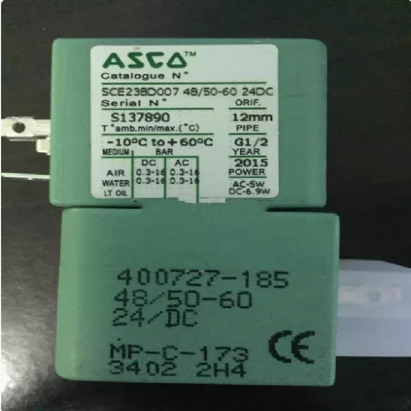 ASCO 솔레노이드 밸브 SCE238D007 24VDC 400727-185 MP-C-173솔레노이드 코일