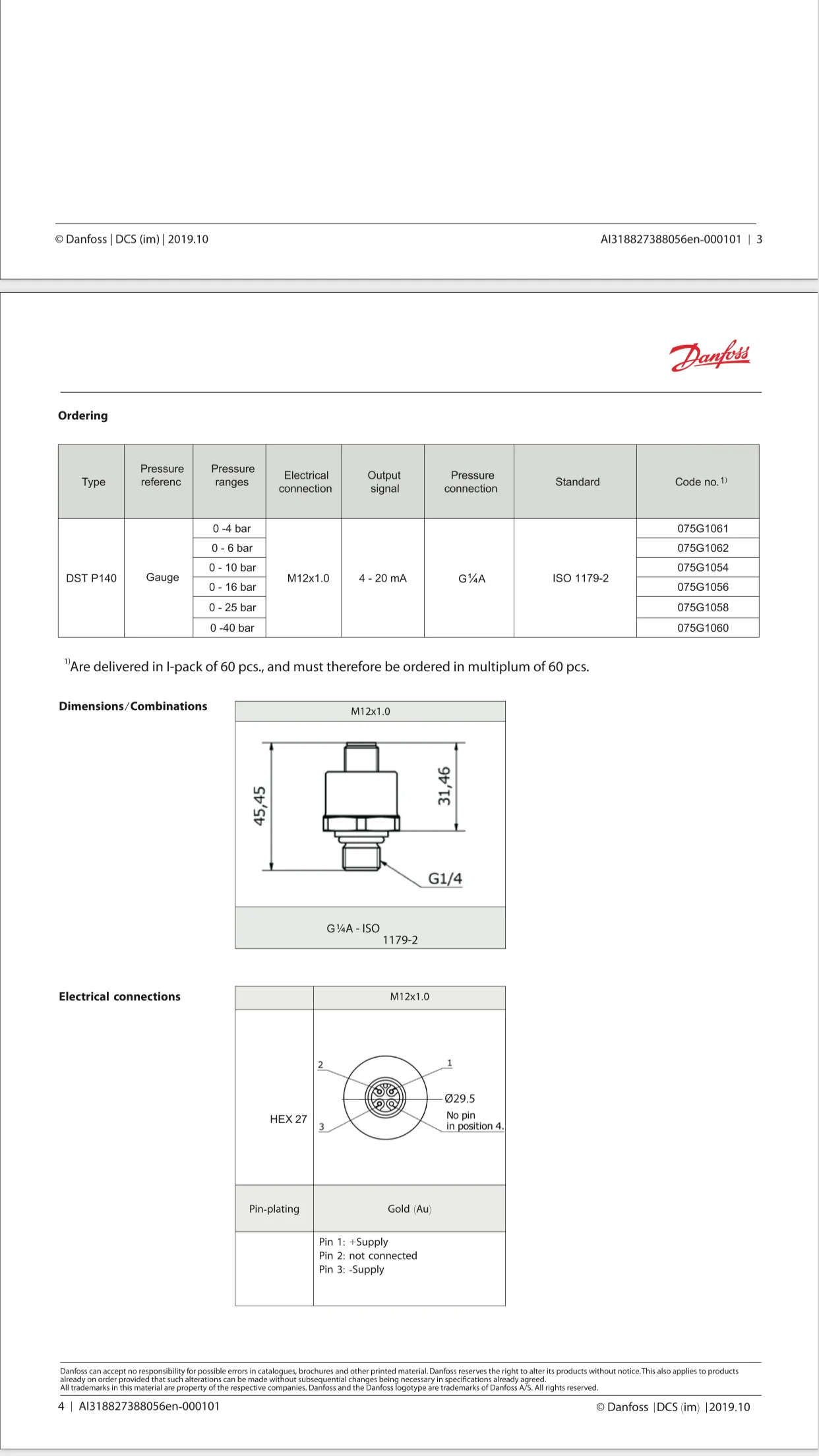 압력 트랜스미터 DST P140 /1061 075G1062 075G1054 075G1056