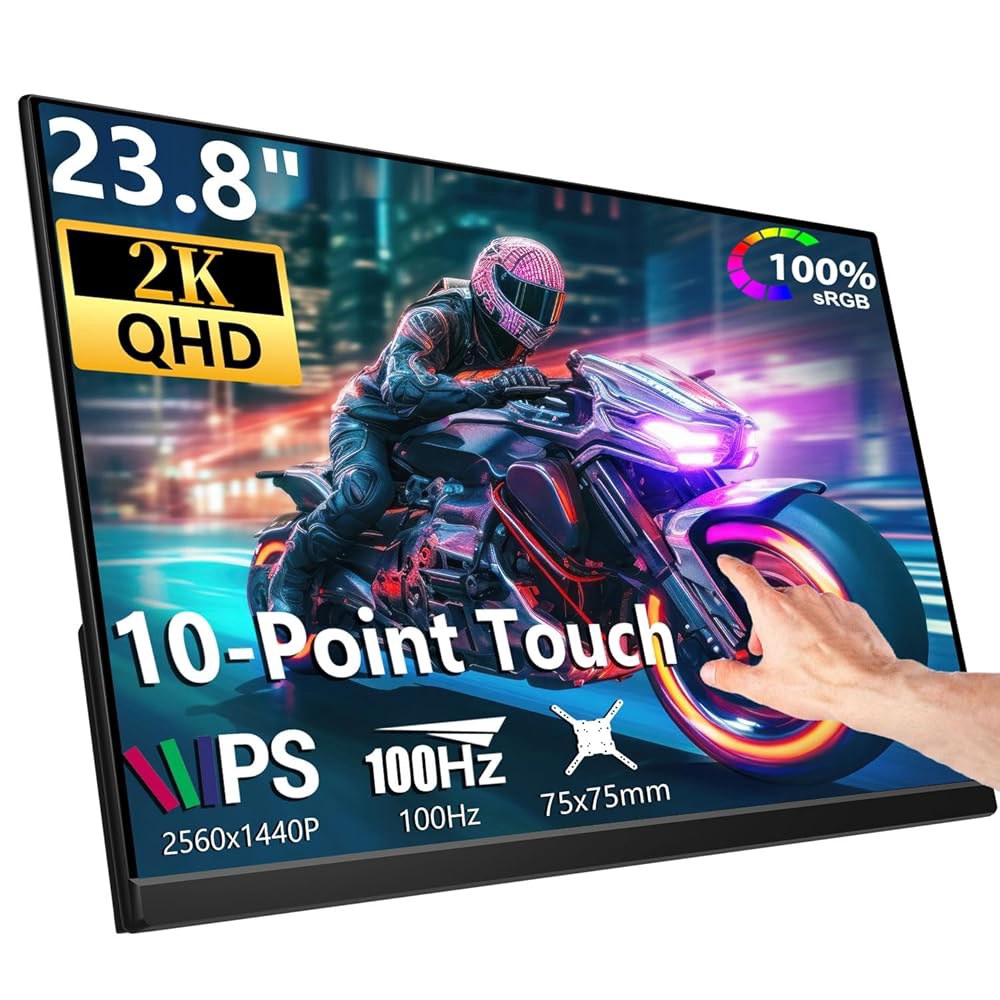 Prechen 23.8인치 2K 100Hz 대형 휴대용 터치스크린 모니터 100 sRGB IPS 디스플레이 QHD /90 조절 가능 스탠드 USB-C HDMI 노트북 데스크탑 25 - 상품 이미지
