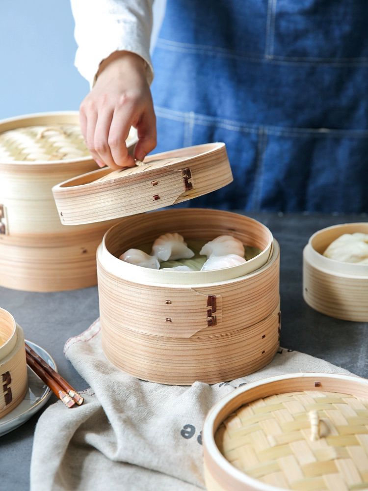 작은 시루뚜껑 편백나무 원통 만두찜기 찜통 찜솥 가정용 사각찜기 나무찜기 업소용 - 상품 이미지