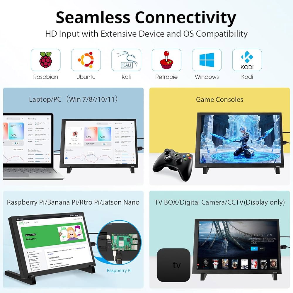 엘레크로우 10.1인치 터치스크린 모니터, 스탠드 포함 1280x800 IPS LCD HD 디스플레이, 라즈베리 파이 3 /3B+ /4B /5, 젯슨 나노, 바나나 파이, PC, - 상세 이미지 2