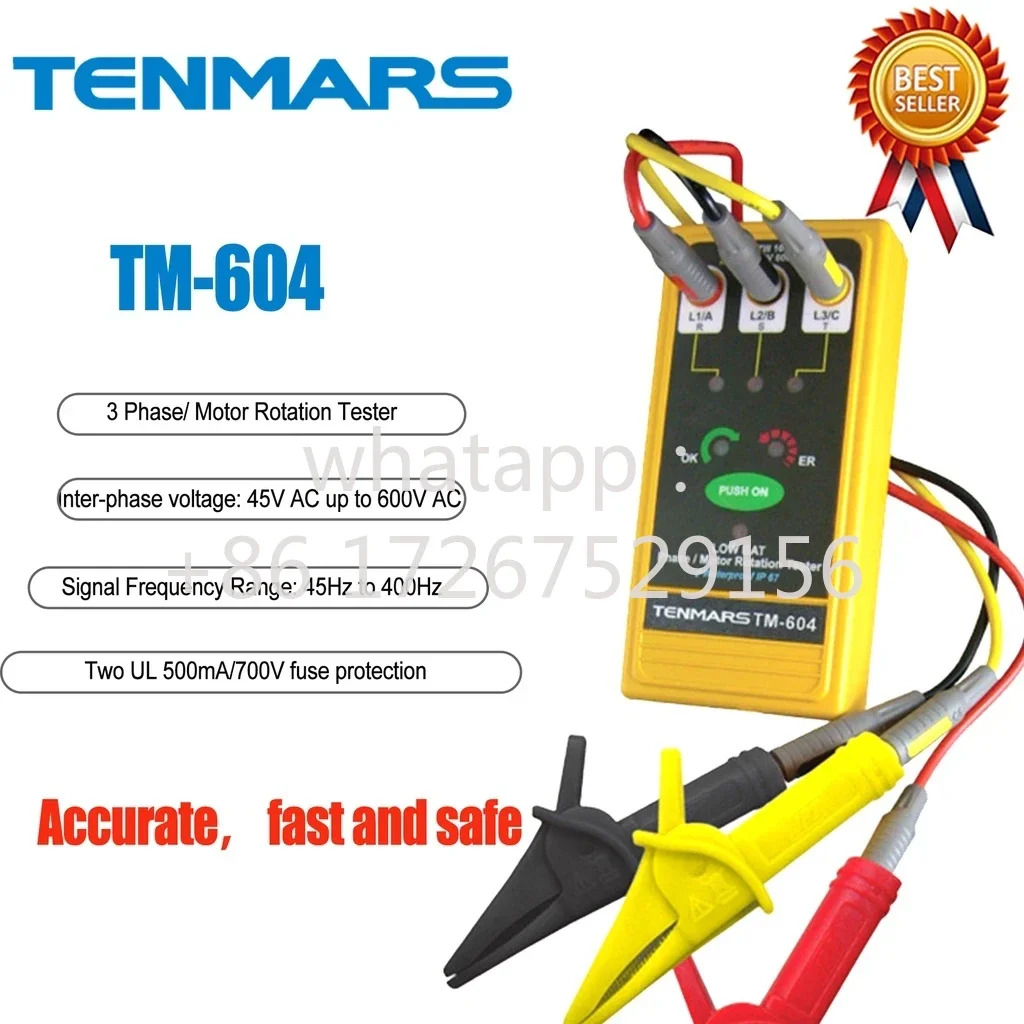 TENMARS TM-604 3상/모터 회전 테스터는 방향을 확인하기 모터리퍼됩니다. 3상 모터 설치.