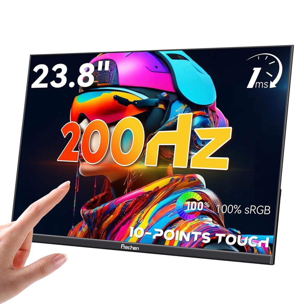 Prechen 23.8인치 200Hz 휴대용 터치스크린 모니터 99 sRGB VA FHD 1080P, VESA, 내장 스피커, /90 조절 가능한 스탠드 USB-C HDMI 외장 - 상품 이미지