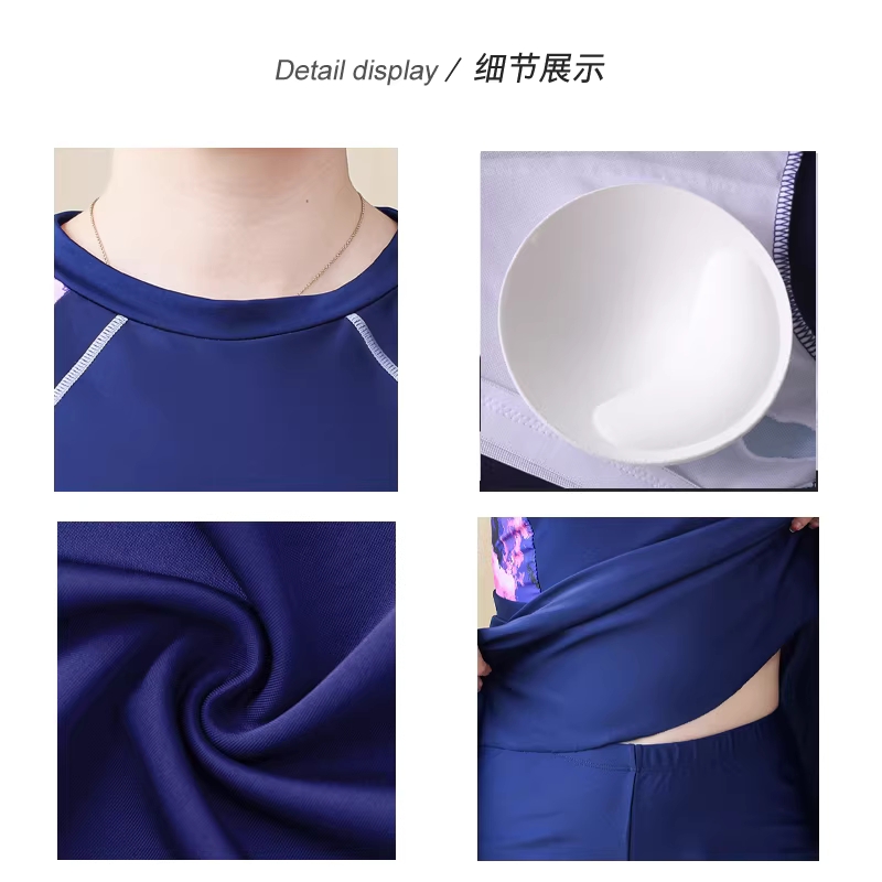 반팔 여성 수영복 엄마 중년 투피스 보수적 슬림핏 온천 반팔 A356투피스-검정 잎무늬 - 상세 이미지 4