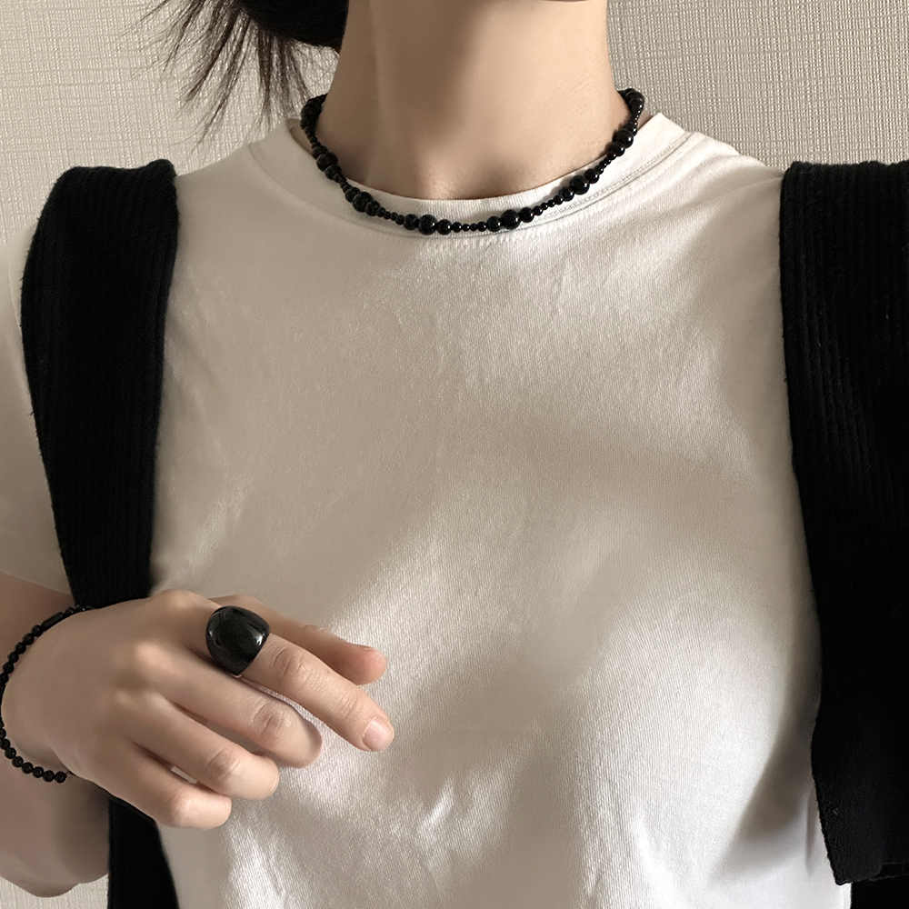 silver925 언발 오닉스 블랙 비즈 목걸이 심플 데일리 레이어드 이미지 7