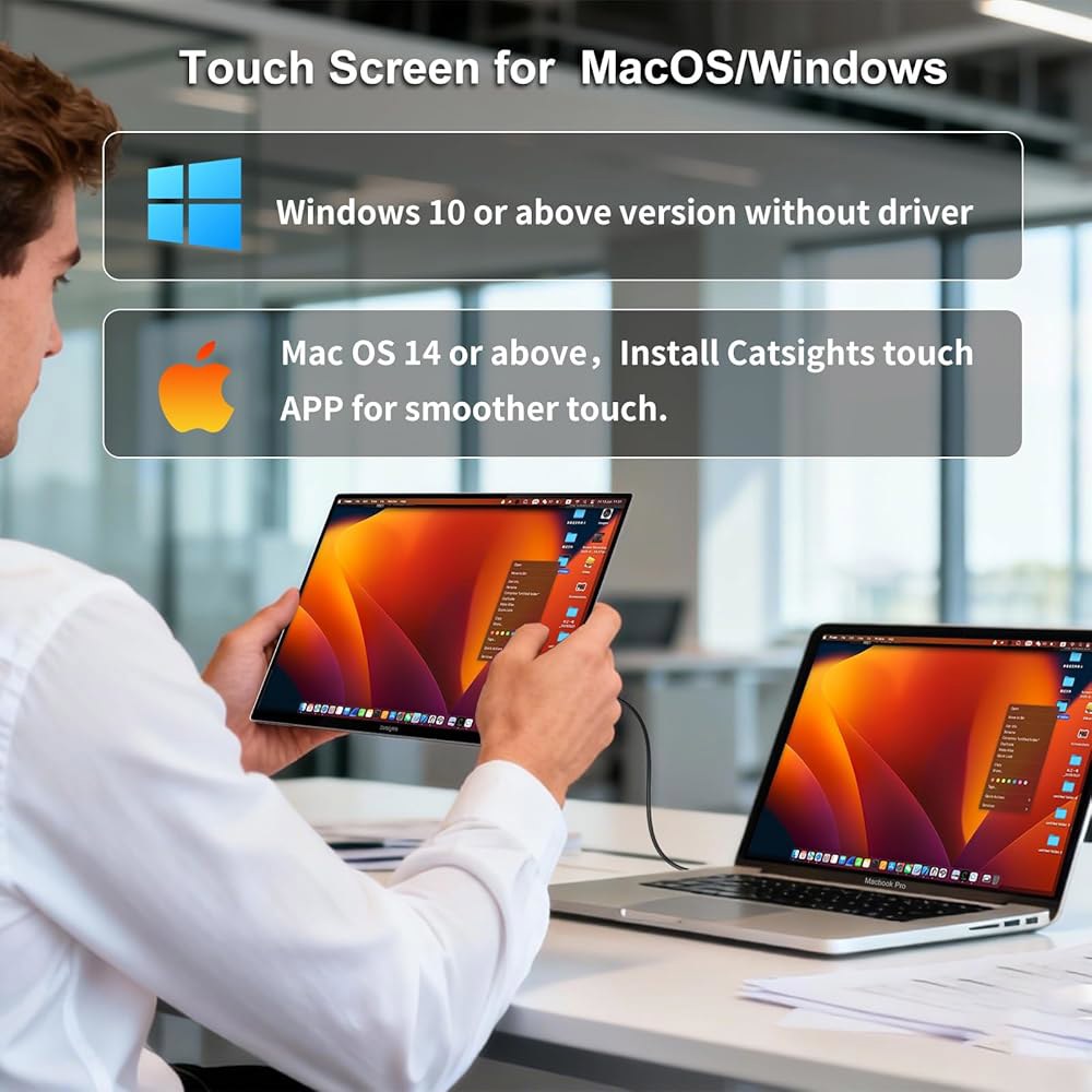 보호 슬리브, USB-C 플러그 앤 플레이가 포함된 Mac용 Catsights 휴대용 모니터 터치스크린 13.3인치 2.5K 모니터, 스탠드 및 스타일러스가 Mac 노트북 PC용 - 상세 이미지 2