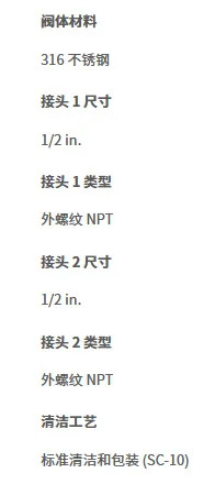 SS-8CPA2-150 스테인레스 스틸 리프팅 밸브 코어 단방향 1/2 인치 외부 나사