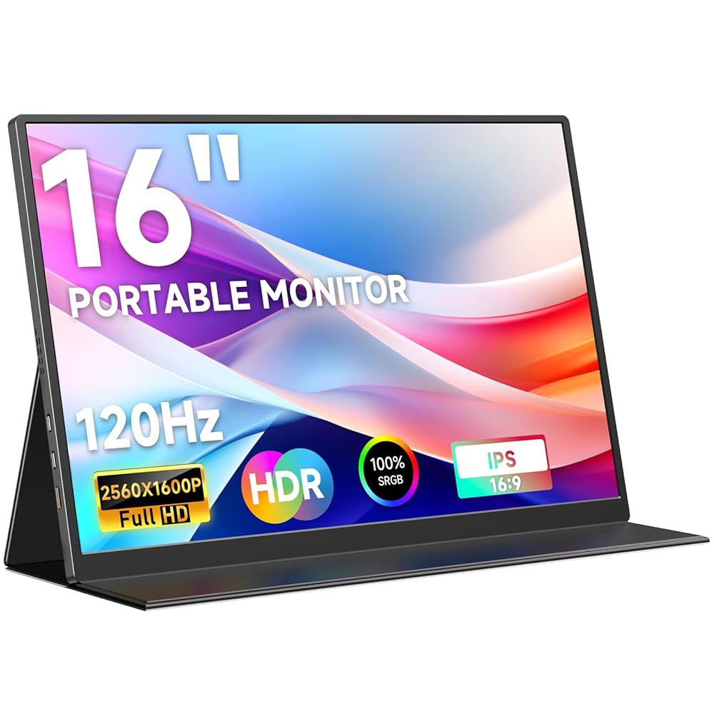 AYY 16인치 2.5K 120Hz 휴대용 모니터, 2560x1600 HDR IPS 디스플레이, QHD 100 sRGB, USB-C 및 HDMI, 케어 외장 보조 화면, 노트북 - 상품 이미지